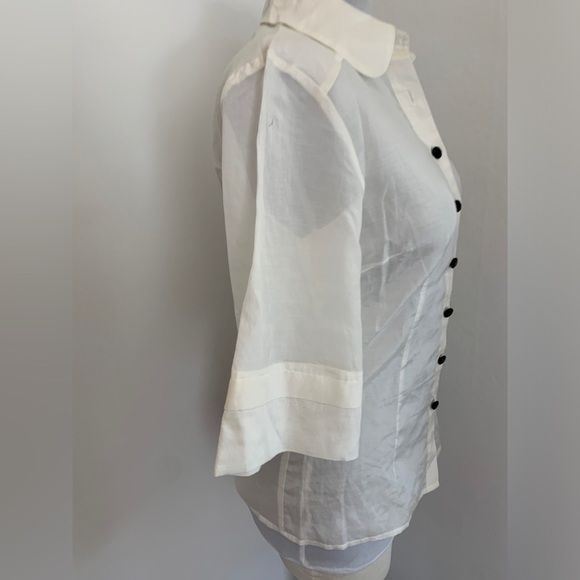 Kensie Pretty Button Down Blouse Top White Silky Classic Cream White Thin 3/4 - Picture 12 of 17